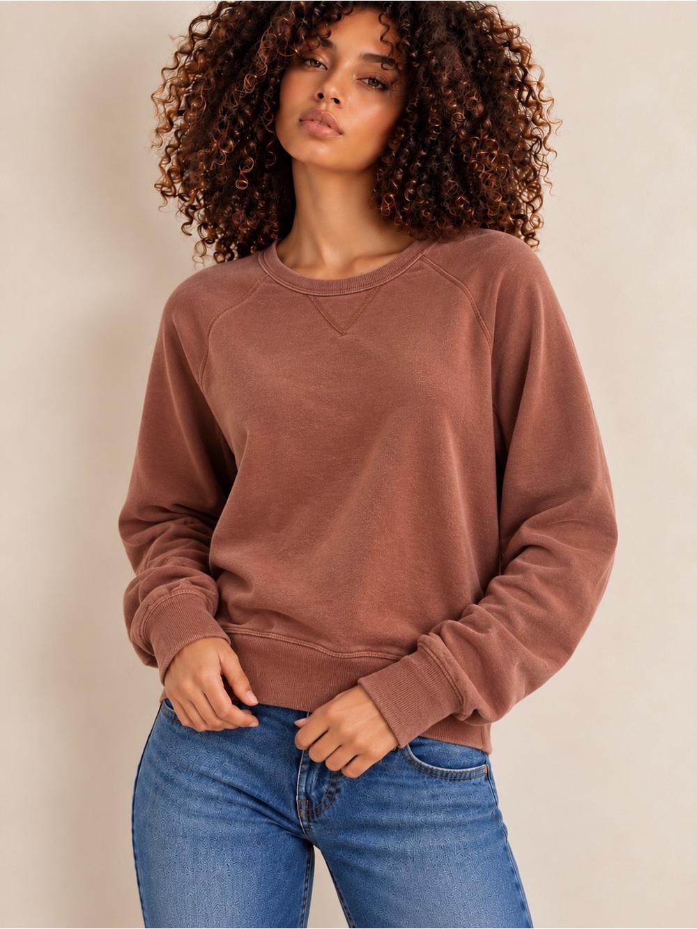 Madewell Women’s M Terracotta Raglan Crewneck Sweatshirt Pullover